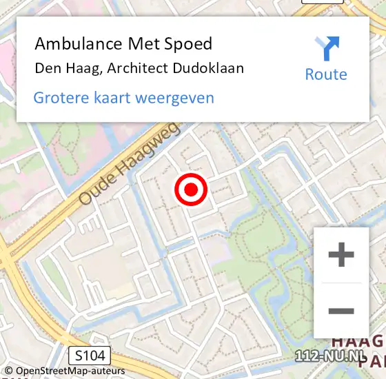 Locatie op kaart van de 112 melding: Ambulance Met Spoed Naar Den Haag, Architect Dudoklaan op 24 november 2024 08:31