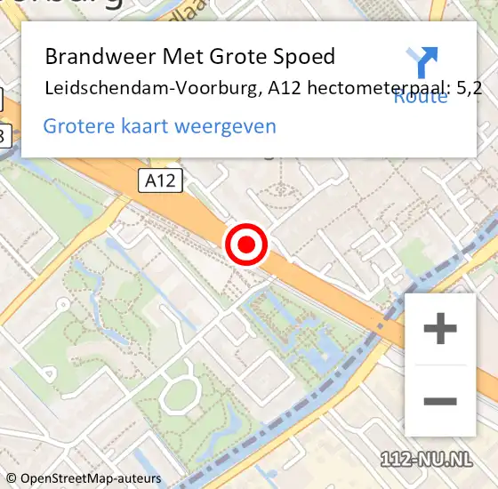 Locatie op kaart van de 112 melding: Brandweer Met Grote Spoed Naar Leidschendam-Voorburg, A12 hectometerpaal: 5,2 op 24 november 2024 08:57