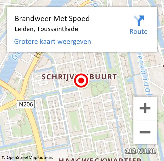 Locatie op kaart van de 112 melding: Brandweer Met Spoed Naar Leiden, Toussaintkade op 24 november 2024 09:12