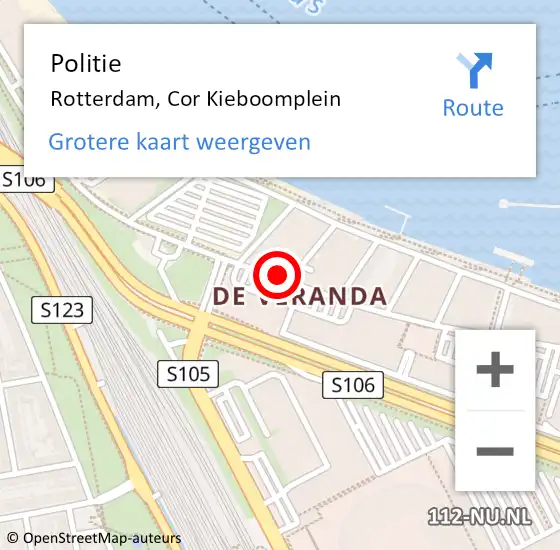 Locatie op kaart van de 112 melding: Politie Rotterdam, Cor Kieboomplein op 24 november 2024 09:17