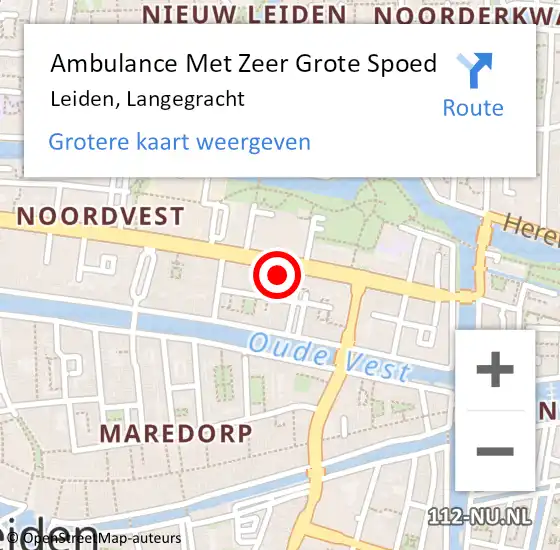 Locatie op kaart van de 112 melding: Ambulance Met Zeer Grote Spoed Naar Leiden, Langegracht op 24 november 2024 09:24