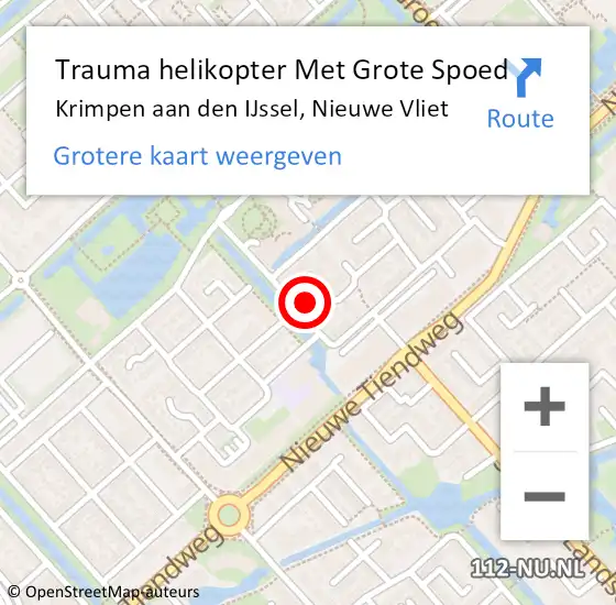 Locatie op kaart van de 112 melding: Trauma helikopter Met Grote Spoed Naar Krimpen aan den IJssel, Nieuwe Vliet op 24 november 2024 09:47