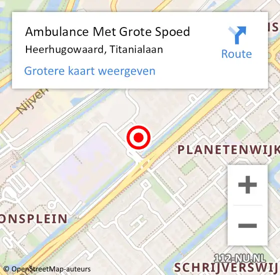 Locatie op kaart van de 112 melding: Ambulance Met Grote Spoed Naar Heerhugowaard, Titanialaan op 24 november 2024 09:53