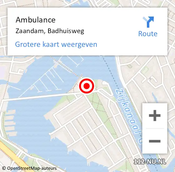 Locatie op kaart van de 112 melding: Ambulance Zaandam, Badhuisweg op 24 november 2024 10:07