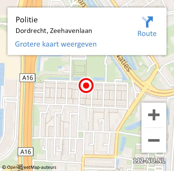 Locatie op kaart van de 112 melding: Politie Dordrecht, Zeehavenlaan op 24 november 2024 10:31