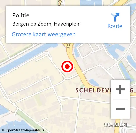 Locatie op kaart van de 112 melding: Politie Bergen op Zoom, Havenplein op 24 november 2024 10:36