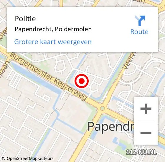 Locatie op kaart van de 112 melding: Politie Papendrecht, Poldermolen op 24 november 2024 11:25