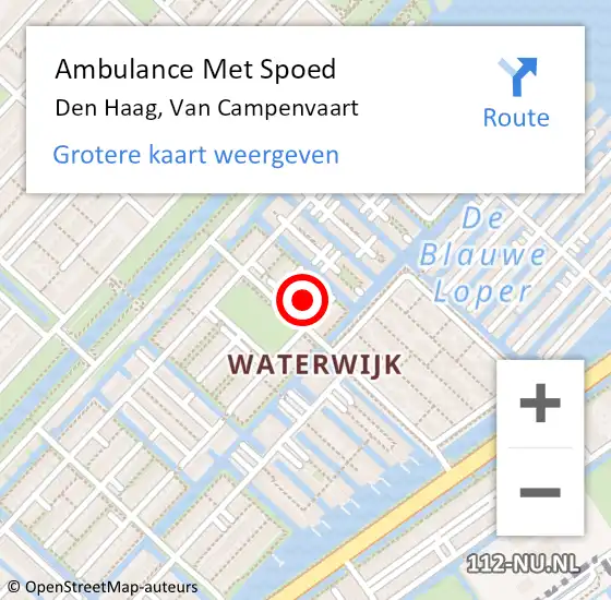 Locatie op kaart van de 112 melding: Ambulance Met Spoed Naar Den Haag, Van Campenvaart op 24 november 2024 11:42