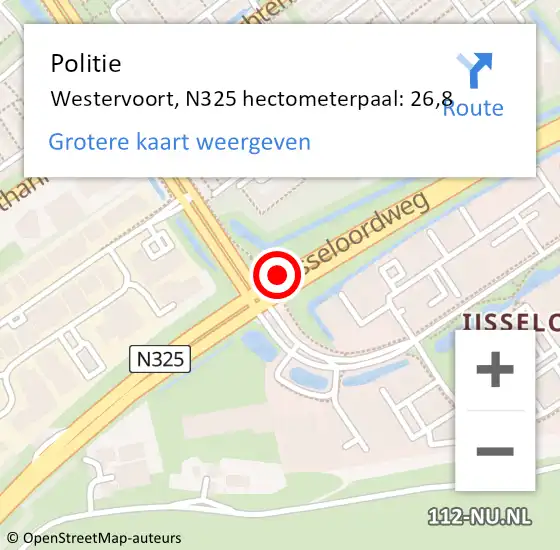 Locatie op kaart van de 112 melding: Politie Westervoort, N325 hectometerpaal: 26,8 op 24 november 2024 11:57