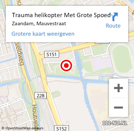 Locatie op kaart van de 112 melding: Trauma helikopter Met Grote Spoed Naar Zaandam, Mauvestraat op 24 november 2024 12:38