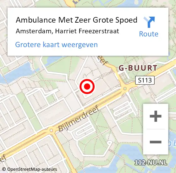 Locatie op kaart van de 112 melding: Ambulance Met Zeer Grote Spoed Naar Amsterdam, Harriet Freezerstraat op 24 november 2024 12:49