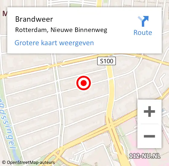 Locatie op kaart van de 112 melding: Brandweer Rotterdam, Nieuwe Binnenweg op 24 november 2024 12:55