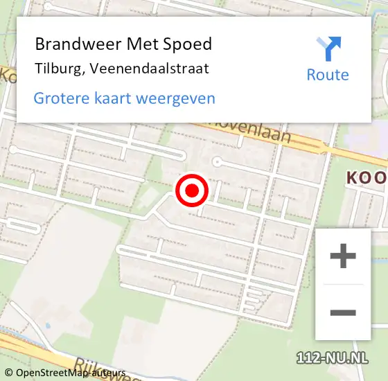 Locatie op kaart van de 112 melding: Brandweer Met Spoed Naar Tilburg, Veenendaalstraat op 24 november 2024 12:58