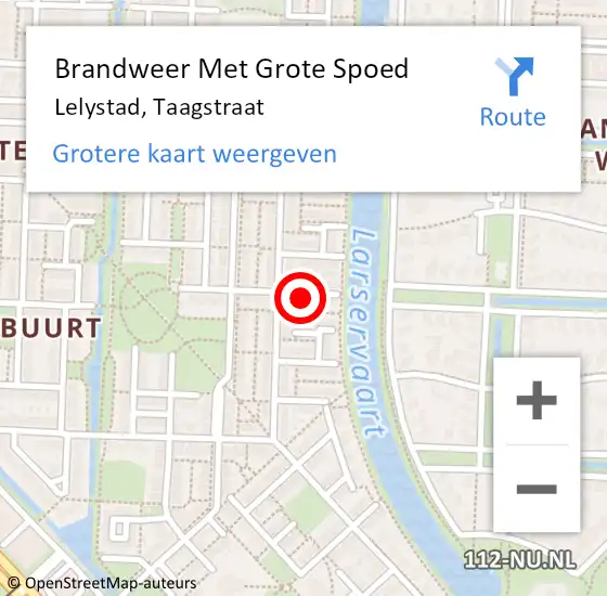 Locatie op kaart van de 112 melding: Brandweer Met Grote Spoed Naar Lelystad, Taagstraat op 24 november 2024 13:00