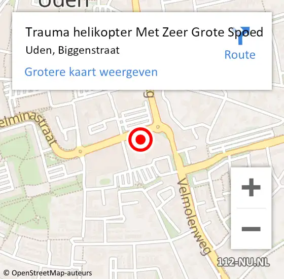 Locatie op kaart van de 112 melding: Trauma helikopter Met Zeer Grote Spoed Naar Uden, Biggenstraat op 24 november 2024 13:01