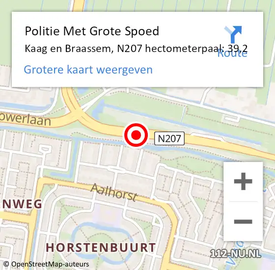 Locatie op kaart van de 112 melding: Politie Met Grote Spoed Naar Kaag en Braassem, N207 hectometerpaal: 39,2 op 24 november 2024 13:01