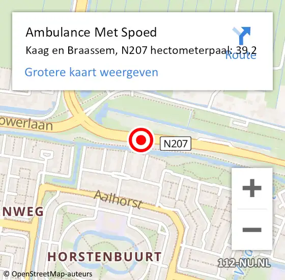 Locatie op kaart van de 112 melding: Ambulance Met Spoed Naar Kaag en Braassem, N207 hectometerpaal: 39,2 op 24 november 2024 13:07