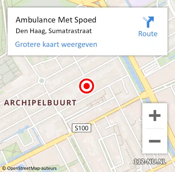 Locatie op kaart van de 112 melding: Ambulance Met Spoed Naar Den Haag, Sumatrastraat op 24 november 2024 13:07