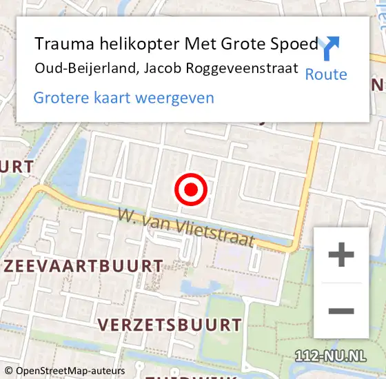 Locatie op kaart van de 112 melding: Trauma helikopter Met Grote Spoed Naar Oud-Beijerland, Jacob Roggeveenstraat op 24 november 2024 13:12