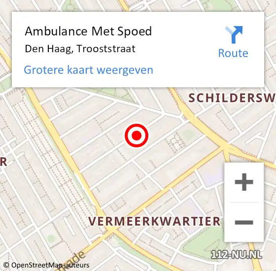 Locatie op kaart van de 112 melding: Ambulance Met Spoed Naar Den Haag, Trooststraat op 24 november 2024 14:09