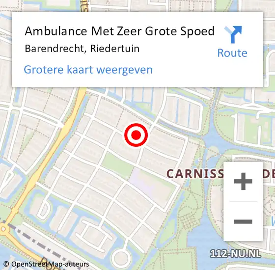 Locatie op kaart van de 112 melding: Ambulance Met Zeer Grote Spoed Naar Barendrecht, Riedertuin op 24 november 2024 14:14