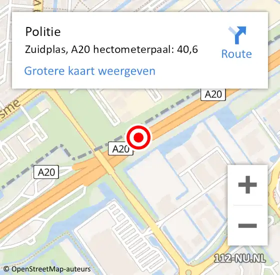 Locatie op kaart van de 112 melding: Politie Zuidplas, A20 hectometerpaal: 40,6 op 24 november 2024 14:16