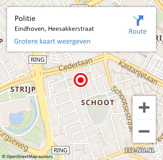 Locatie op kaart van de 112 melding: Politie Eindhoven, Heesakkerstraat op 24 november 2024 14:16