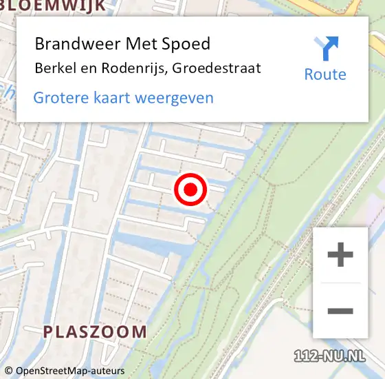 Locatie op kaart van de 112 melding: Brandweer Met Spoed Naar Berkel en Rodenrijs, Groedestraat op 24 november 2024 14:31