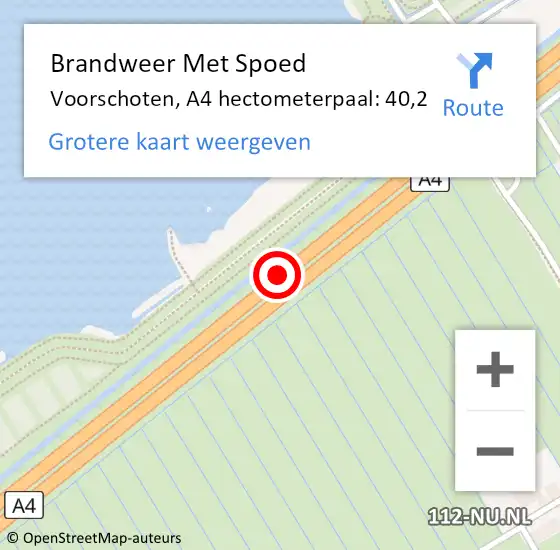 Locatie op kaart van de 112 melding: Brandweer Met Spoed Naar Voorschoten, A4 hectometerpaal: 40,2 op 24 november 2024 14:43