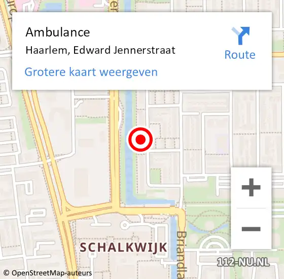 Locatie op kaart van de 112 melding: Ambulance Haarlem, Edward Jennerstraat op 24 november 2024 15:04