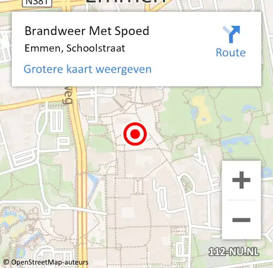 Locatie op kaart van de 112 melding: Brandweer Met Spoed Naar Emmen, Schoolstraat op 24 november 2024 15:12