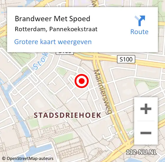 Locatie op kaart van de 112 melding: Brandweer Met Spoed Naar Rotterdam, Pannekoekstraat op 24 november 2024 15:13