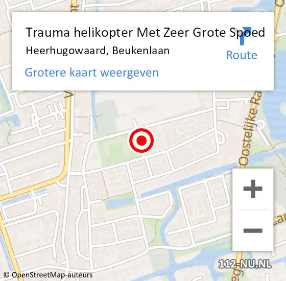 Locatie op kaart van de 112 melding: Trauma helikopter Met Zeer Grote Spoed Naar Heerhugowaard, Beukenlaan op 24 november 2024 15:19