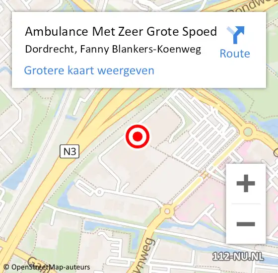 Locatie op kaart van de 112 melding: Ambulance Met Zeer Grote Spoed Naar Dordrecht, Fanny Blankers-Koenweg op 24 november 2024 15:28