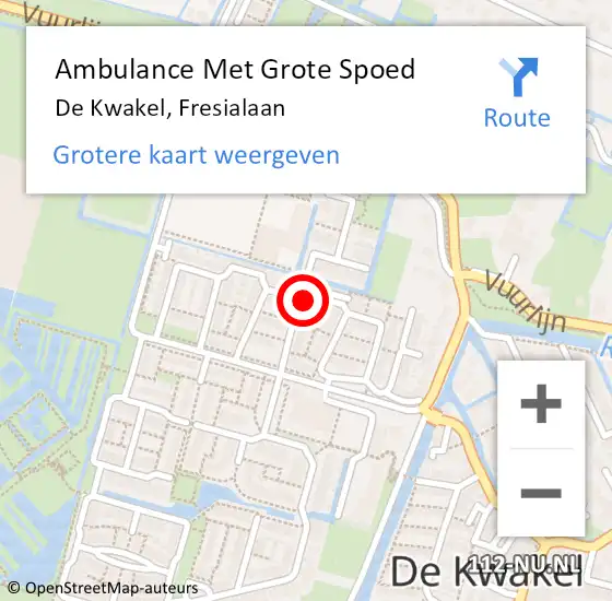 Locatie op kaart van de 112 melding: Ambulance Met Grote Spoed Naar De Kwakel, Fresialaan op 24 november 2024 15:30