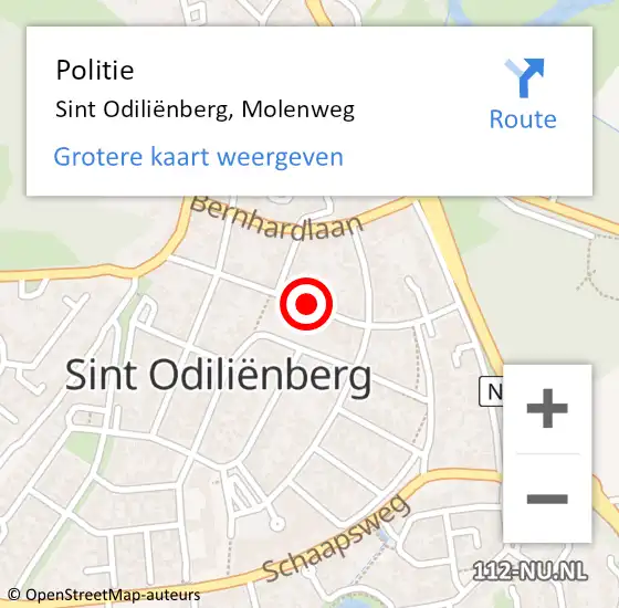 Locatie op kaart van de 112 melding: Politie Sint Odiliënberg, Molenweg op 24 november 2024 16:05