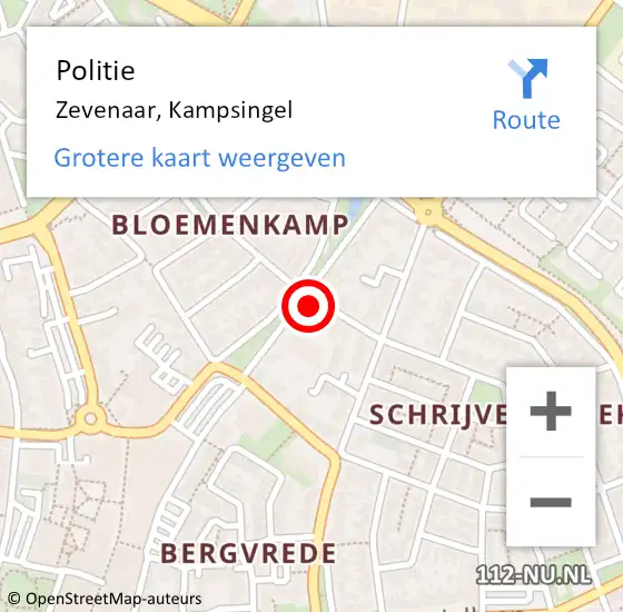 Locatie op kaart van de 112 melding: Politie Zevenaar, Kampsingel op 24 november 2024 16:07