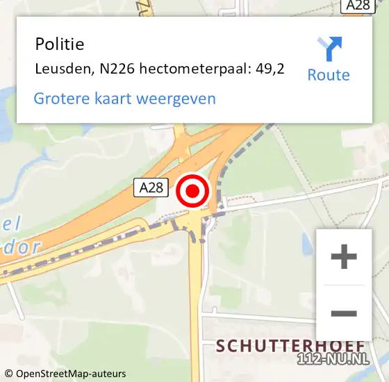 Locatie op kaart van de 112 melding: Politie Leusden, N226 hectometerpaal: 49,2 op 24 november 2024 16:28