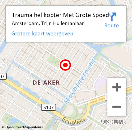 Locatie op kaart van de 112 melding: Trauma helikopter Met Grote Spoed Naar Amsterdam, Trijn Hullemanlaan op 24 november 2024 16:33