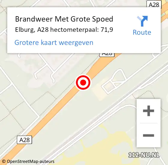 Locatie op kaart van de 112 melding: Brandweer Met Grote Spoed Naar Elburg, A28 hectometerpaal: 71,9 op 24 november 2024 17:01