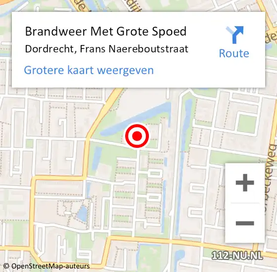 Locatie op kaart van de 112 melding: Brandweer Met Grote Spoed Naar Dordrecht, Frans Naereboutstraat op 24 november 2024 17:14