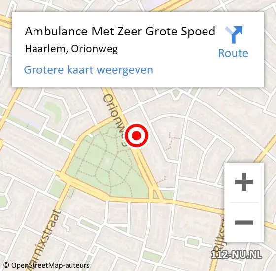 Locatie op kaart van de 112 melding: Ambulance Met Zeer Grote Spoed Naar Haarlem, Orionweg op 24 november 2024 17:37