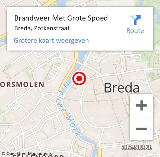 Locatie op kaart van de 112 melding: Brandweer Met Grote Spoed Naar Breda, Potkanstraat op 24 november 2024 17:40