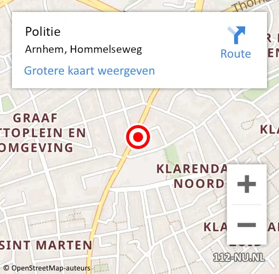 Locatie op kaart van de 112 melding: Politie Arnhem, Hommelseweg op 24 november 2024 17:44