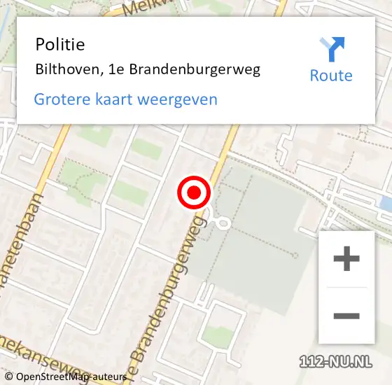 Locatie op kaart van de 112 melding: Politie Bilthoven, 1e Brandenburgerweg op 24 november 2024 18:02