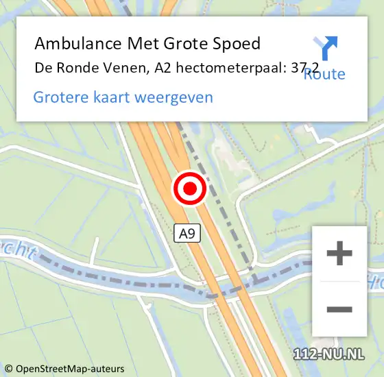 Locatie op kaart van de 112 melding: Ambulance Met Grote Spoed Naar De Ronde Venen, A2 hectometerpaal: 37,2 op 24 november 2024 18:06