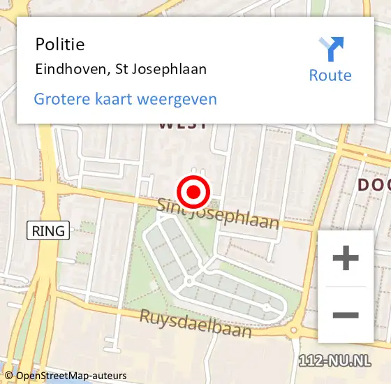 Locatie op kaart van de 112 melding: Politie Eindhoven, St Josephlaan op 24 november 2024 18:09