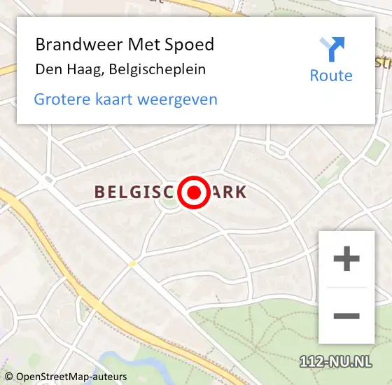 Locatie op kaart van de 112 melding: Brandweer Met Spoed Naar Den Haag, Belgischeplein op 24 november 2024 18:12