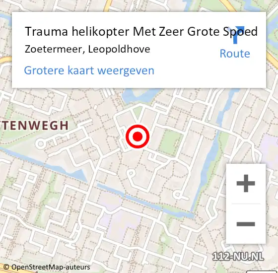 Locatie op kaart van de 112 melding: Trauma helikopter Met Zeer Grote Spoed Naar Zoetermeer, Leopoldhove op 24 november 2024 18:22