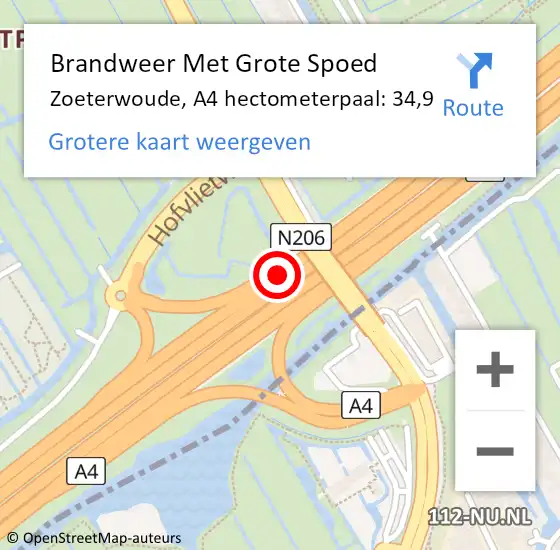 Locatie op kaart van de 112 melding: Brandweer Met Grote Spoed Naar Zoeterwoude, A4 hectometerpaal: 34,9 op 24 november 2024 18:24